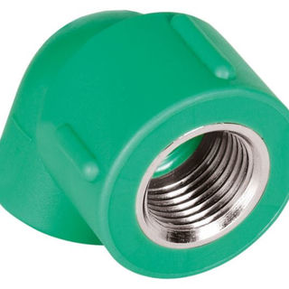 Joelho 90G Bolsa e Rosca com Inserto Metálico Fêmea/Fêmea 25 mmX1/2P PPR Verde Água Quente